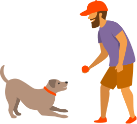 Owner playing frisbee with dog