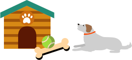 Dog House, Dog, and Dog Bone